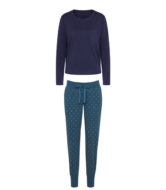 Komplet pidżam bawełnianych: Koszula nocna Mix & Match LSL Top Chest Pocket + Spodnie od piżamy Mix & Match TROUSERS JERSEY X
