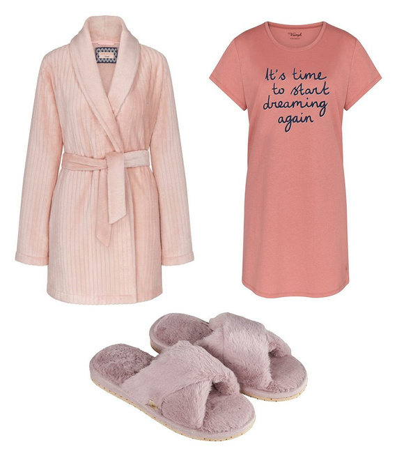 Komplet bielizny nocnej: Szlafrok damski Robes Fleece Robe 3/4 + Koszulka nocna Nightdresses NDK 02 X + Kapcie damskie Accessories Slipper 01