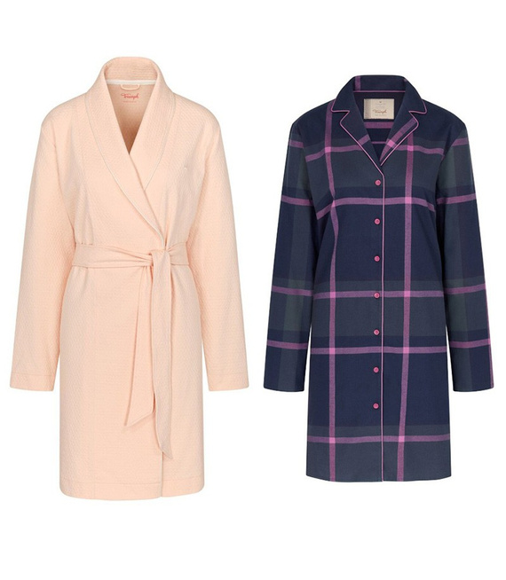 Koszula nocna z szlafrokiem: Szlafrok damski Robes WAFFLE ROBE 01 + Koszula nocna Boyfriend NDW X Checks